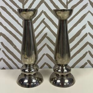 Vintage Modulus Heavy Silvertone Pewter Candlestick Holders Made in India